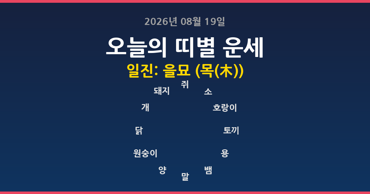 🔮 오늘의 운세 2026년 08월 19일 - 12띠별 운세