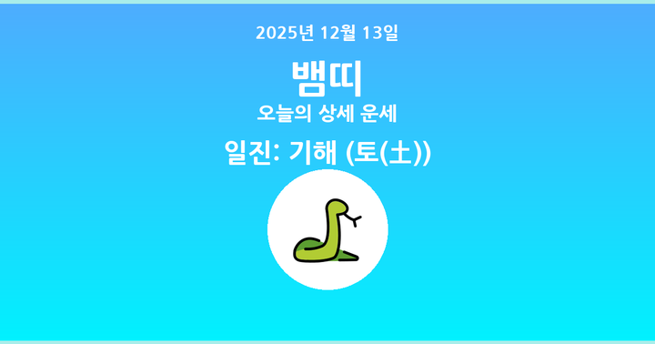 2025년 12월 13일 뱀띠 상세 운세
