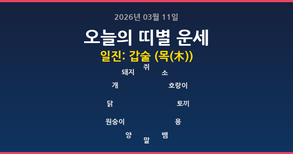 오늘의 운세 2026년 03월 11일 12띠별